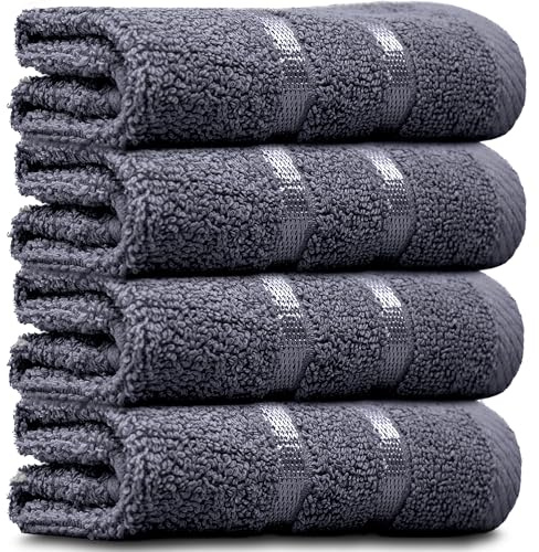 Towelogy® Luxury Egyptian Cotton Face Cloth Flannel Fingertip Towels Set 500 GSM Supersoft and Highly Absorbent Washcloths 30x30 cm (Pack 4, Charcoal Grey)