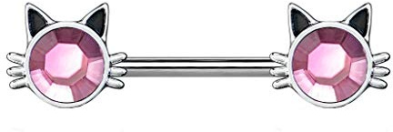 beyoutifulthings Brustwarzen-Piercing Katze Kristall Pink Brust-Piercing Nippel-Piercing Chirurgenstahl Silber Stab 1,6/14mm