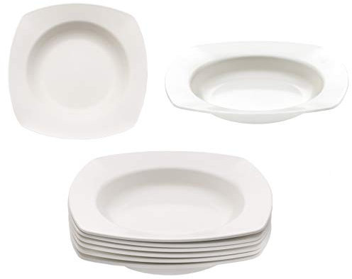 KM · Living - Set di 6 piatti fondi in plastica riutilizzabili, bianco crema, 20 cm, Made in Germany/infrangibili/senza BPA, lavabili in lavastoviglie e adatti al microonde