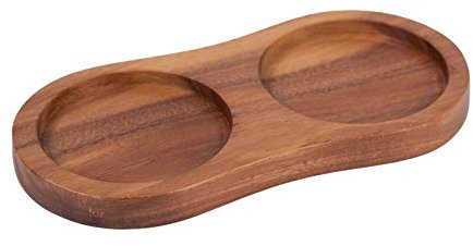 DeroTeno Salt and Pepper Mill Tray, Inner DIA 6 cm, Acacia Wood, Pepper Grinder Rest, Dining Table Protector (Pepper mill and salt mill are not included)
