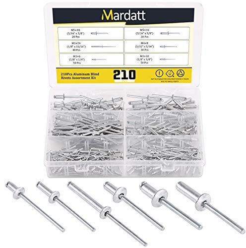 Mardatt 210Pcs Aluminum Blind Rivets Open End Pop Rivets Assortment Kit Domed Head Pull Rivets Decoration Fastener Long Rivets for Sheet Metal, Industry