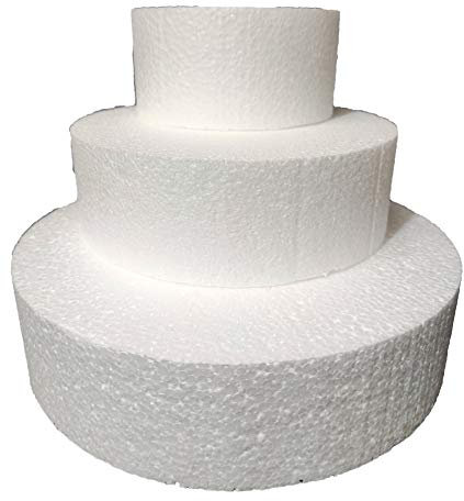 Set 3 Piani Polistirolo, Disco Polistirolo Rotondo Ø 10-15-20 H 5 cm per Torte finte Compleanno, Battesimo, Nascita, Comunioni, Feste in Genere
