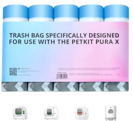 PETKIT Katzentoilettenbeutel mit Zugbändern, Beutel für Katzentoilette für Pura MAX 2 und Pura X,Kratzfest für Haustier Katze Hunde Hundekot Katzenstreu 5 Rollen*20 (100 Stück)