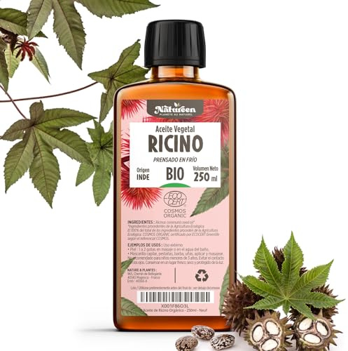 Aceite de Ricino Orgánico 250 ml - Cabello, Barba, Pestañas, Uñas - 100% Puro, Natural y Prensado en Frío - Certificado Cosmos Organic
