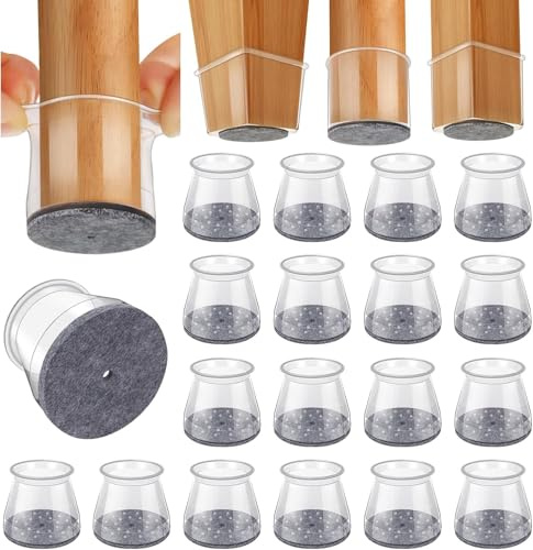 GICUNK 32Pcs Chair Leg Floor Protectors, Transparent Silicone Chair Leg Caps With Felt Pads, Floor Protectors For Furniture Legs For Hardwood/Tile Floors(Large Fit:33-50mm)