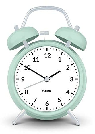 FISURA - Analogwecker ohne Ticken. Wecker mit Led-Nachtlicht. Zifferblatt 9 Zentimeter.11,7x5,5x16. Metall und ABS (Mint)