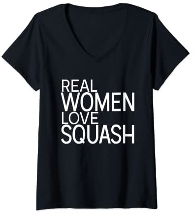 Damen Real Women Love Squash Squashspieler Squashturnier Outfit T-Shirt mit V-Ausschnitt