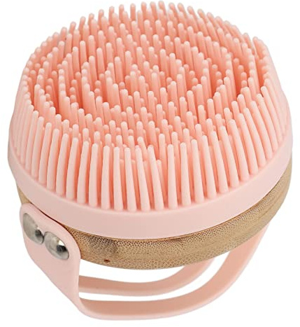 Silikon Körperbürste, Peeling Duschwäscher Bambus Rosa Silikon Massage Badebürste für Kinder Badebürste Tragbare Sanfte Peeling Dusche