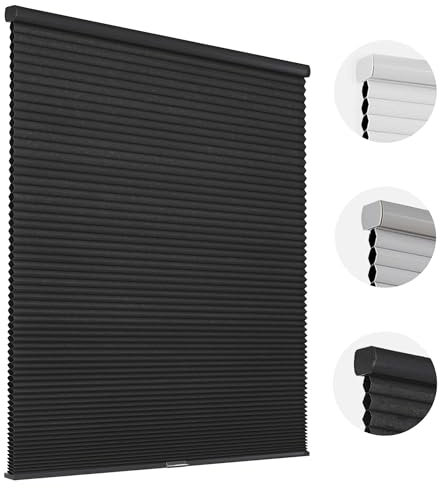 Joydeco Cellular Shades Kabellos, Verdunkelungsrollos für Innenfenster, Verdunkelungsrollos, Wabenrollos, Fensterblenden für wärmeisoliert und Geräuschreduzierung, Schwarz, 71,1 cm B x 121,9 cm H