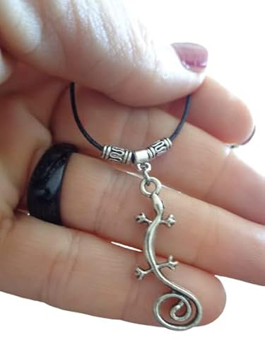 ⊹⊱✿ COLLIER SALAMANDER GECKO LIZARD ✿ ⊰⊹ collier noir, vegan, unisexe, noeud coulissant, joliment décoré