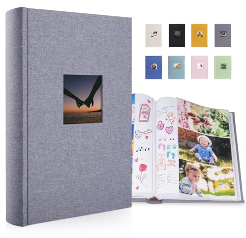 1DOT2 Einsteckalbum 10x15 300 Fotos, Leinen Fotoalbum, Grau | Memo-Einsteckalben
