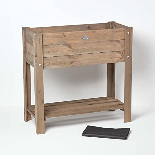 Homescapes Holz-Hochbeet 80 x 38 cm für Garten, Terrasse & Balkon, Hochbeet mit Ablage aus Kiefernholz, braun