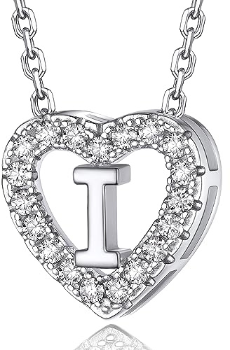 MomentWish Kette mit Buchstaben, Halskette Damen Silber 925 Moissanit Diamant für Frauen Schmuck mit Anhänger Buchstabe I