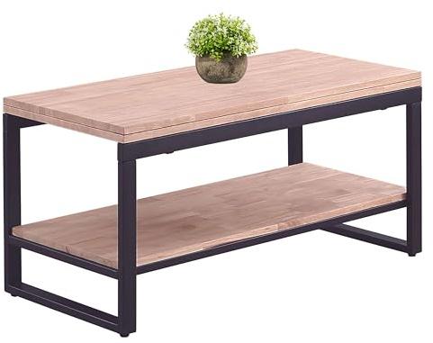 Miroytengo Steve Mesa de Centro Salón Comedor Elevable y Extensible Color Roble Nordish y Negro Mate 47-62x100x45-90 cm