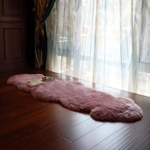 RZLWOOL Tappeto in pelle di pecora, naturale, morbido e setoso, tappeto in agnello neozelandese, versatile come soffice tappetino per divano, pelle di pecora per camera da letto, soggiorno, camera dei