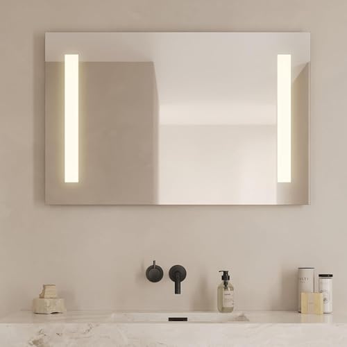 Loevschall Godhavn fyrkantig spegel med belysning | LED-spegel med touch-brytare 100 x 65 cm | badrumsspegel med LED-belysning | justerbar badrumsspegel med belysning