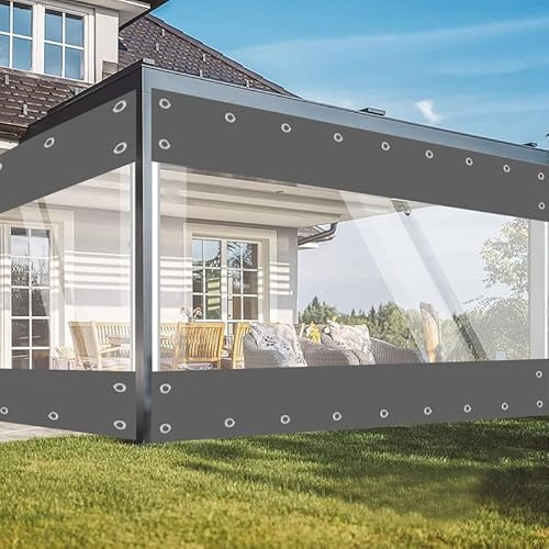 Transparente Plane mit ösen Wasserdicht 650g/m² PVC Abdeckplane | Gewebeplane Windschutz Regenschutz für Garten Pavillon Terrassen Balkon Gewächshäuser