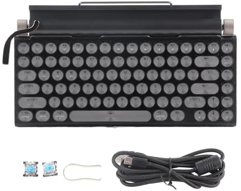 Retro Vintage 83-Key Mechanical Keyboard - Wireless Bluetooth with Metal Round Cap for Desktop PC Laptop Mac Phone (Black)