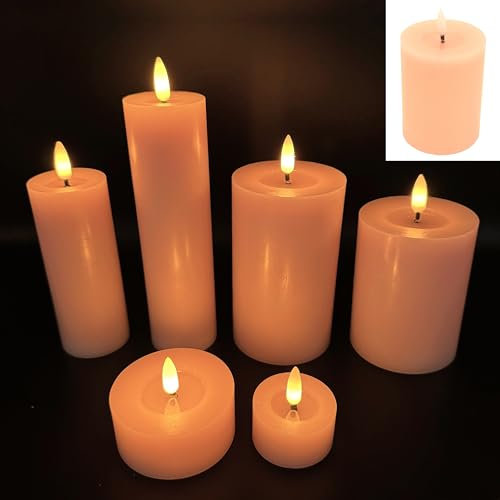 Online Fuchs 6er Set LED Kerzen aus Echtwachs mit 6 Stunden Timerfunktion und realistischer Flamme - 340 (Lachsrosa)