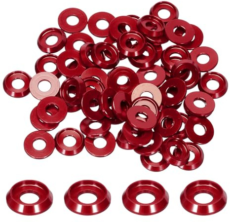 QUARKZMAN Rondelles Coniques M4, Diamètre du Trou 4mm/0,16, Rondelles en Aluminium pour Vis RC/FPV/PC/Drone/Accessoires Mécaniques, Lot de 60 (Rouge)