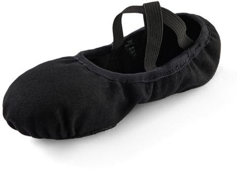 missfiona Ballet Shoes Women Stretch Canvas Performa Dance Slipper Split Sole Dance Flat for Adult(7, Black)