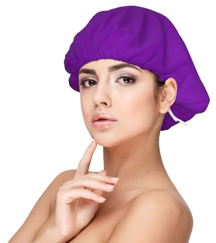 Cuffia da notte in raso, da donna, elastica, per la protezione durante la notte, in tinta unita, colore: viola scuro, Nero , Etichettalia unica