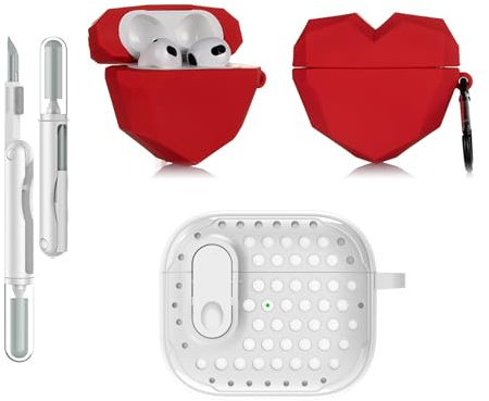 LEWOTE Custodia protettiva 3 in 1 compatibile con Apple AirPods 3 in 1 con kit di pulizia e portachiavi (cuore diamantato)
