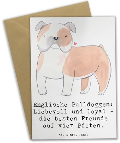 Mr. & Mrs. Panda Klappkarte Englische Bulldogge Freunde - Geschenk, Hund, bedingungslose Liebe, optimale Erziehung, liebevoll, genesungskarte, Hunderassen Charakter, muskulöser Körperbau, osterkarte