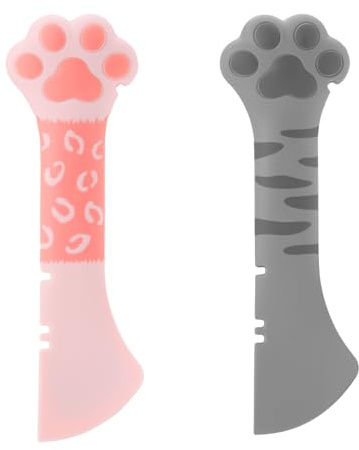 Gosknor 2pcs Cuillère à Nourriture pour Chien et Chat, Silicone Ouvre-Boîte Nourriture pour Animaux Compagnie, Mignonnes Cuillères à Pattes Chat pour Nourriture Humide pour Chat Chien (Rose et Noir)