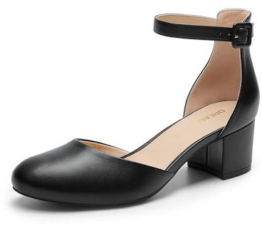 DREAM PAIRS Zapatos de mujer cerrados con punta redonda y tacón bajo, correa en el tobillo, tacón grueso, para bodas, oficina, fiestas, 36 EU
