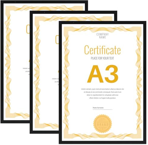 Vasemouh A3 Picture Frame Pack of 3, Black A3 Picture Frame, Wall Hanging for 42cm x 30cm Prints, Artwork, Certificate,Poster