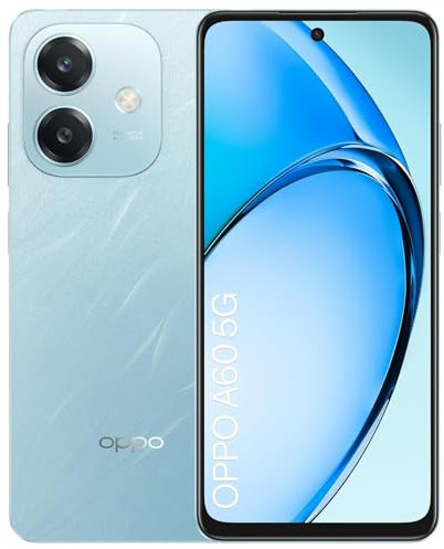 OPPO A60 5G 4+128Go, Smartphone Android Débloqué, Téléphone Mobile, Écran 120Hz 6,67 LCD, Dimensity 6300 5G, Caméra AI 50MP, Batterie 5100mAh, SUPERVOOC 45W, Splash Touch, NFC, Double SIM, Bleu