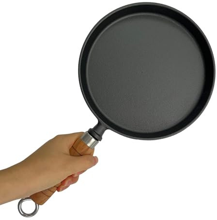 Bestargot Gusseisenpfanne Induktion Grillpfanne 20cm, Cast Iron Pan Gusspfanne mit Holzgriff, Runde Pfanne Gusseisen, Kleine Steakpfanne Gusseisen Bratpfanne für Gasgrill, Gas, Camping Outdoor Kochen