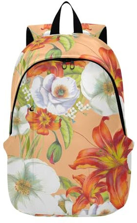Sac à dos décontracté pour femme Orange lys vif Sac à dos cool pour cadeaux scolaires, Orange lys vif, 12.2 x 7.5 x 19.3 inch
