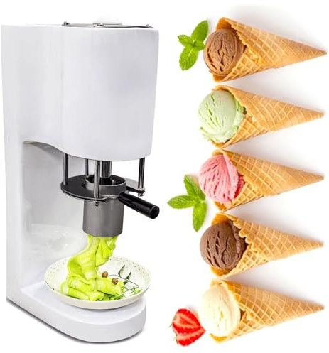 Machine Électrique à Presser la Crème Glacée avec 4 Moules en Acier Inoxydable, Démarrage en Un Clic, Compacte pour Commerce, Fête, Café, Boulangerie, Camion de Nourriture,White