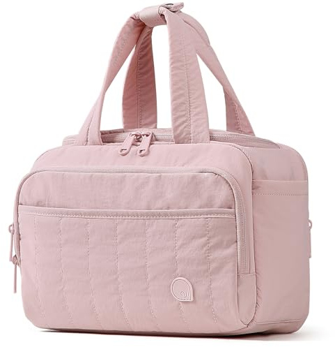 Reise Kosmetiktasche Damen, Weit Offene Kulturtasche, Make Up Tasche Große, Schminktasche Reise Leichte mit Gepäckwagengurt, Travel Makeup Bag mit Vielen Fächern für Toilettenartikel, Kosmetik (Rosa)