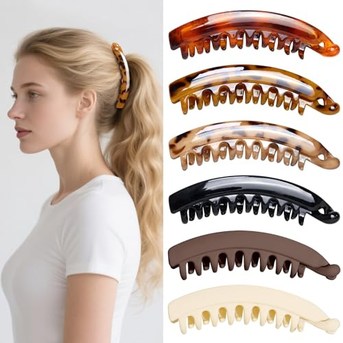 Kavya Banana Clip Haarklammern Groß-6 Stück Rutschfest Haarspangen Damen Kunststoff Hair Claw Clips Dickes Haar, Leopard Bananenspange Haare Vintage Haarschmuck für Frauen & Mädchen