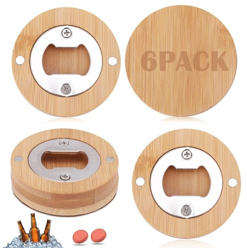 6 Pezzi Apribottiglie Magnetici, Ø 6,5 cm Apribottiglie Rotondi in Legno Portatile Durevole in Acciaio, Frigorifero Personalizzati per Casa, Cucina, Barv