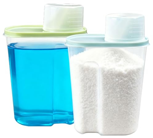 UHETLET 2 Stück Waschmittel Aufbewahrung Dosierhilfe Luftdichter Waschmittelspender mit Messbeche Waschmittel Pulver 2500 ml Waschpulver Aufbewahrungsbox Waschmittelbox Behälter für Futterbehälter