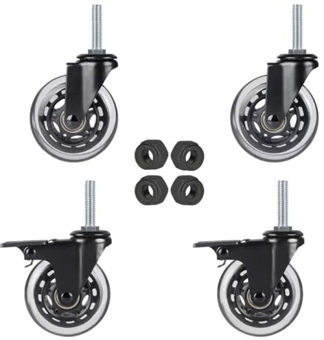 Hirate 7,6 cm metrische M10 x 3,8 cm Gewindeschaft Feststellrollen mit Nylonmuttern | 2 Schwerlastbremsen mit 2 Standard-Lenkrollen, leichtgängige Industrierollen für Wagen, Ständer, Möbel