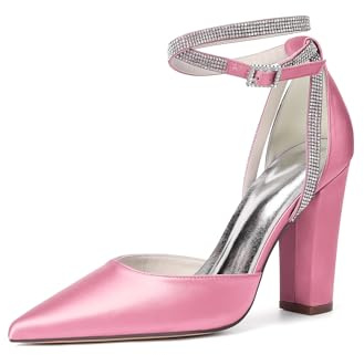 MlYJmer Bröllopsskor för kvinnor, hög klack, ankelrem, fest, eleganta brudskor, Färg: rosa, 41 EU