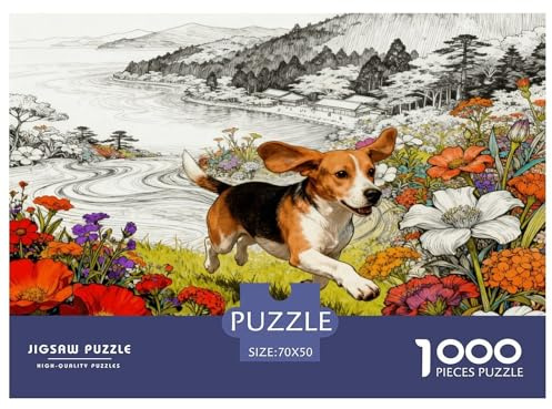 Puzzle Beagle 1000 Pièces pour Adultes Et Enfants, Défi Cérébral Et Jeu Complexe, Casse-tête Buisson Fleuri et Montagnes, DéCoration, Cadeau Anniversaire 70x50cm/1000pcs