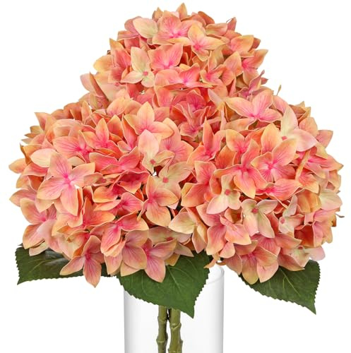 Briful Set di 3 ortensie artificiali, altezza 59,9 cm, stelo lungo, vero tocco, 17,8 cm, fiori finti realistici per vaso, centrotavola, matrimoni, decorazioni per la casa