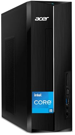 acer Ordinateur de bureau Aspire SFF 2025 Intel 13e Core i5-13400, 16 Go de RAM, 256 Go PCle SSD, design ultra silencieux, lecteur de carte SD, double moniteur 4K, USB-C, clavier et souris filaires