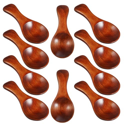 DECHOUS Lot de 10 Mini Cuillères en Bois de Nanmu Petites Cuillères à Thé Assaisonner Poudre Légères et Compactes Cuisine Café Miel et Épices