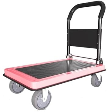 Carretilla de Mano Carro de Plataforma Ligero Rosa con Ruedas Goma 5 Pulgadas, Carrito utilitario for Mover Equipaje Transpaleta Manual