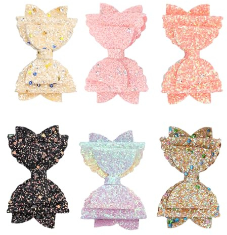 Homoyoyo Ensemble de 6 Barrettes pour Garçon et Filles en Cuir Pailleté Double Couche, Pinces à Cheveux Nœud Décoratives Multicolores, Accessoires Cheveux pour Coiffure Couleur Aléatoire