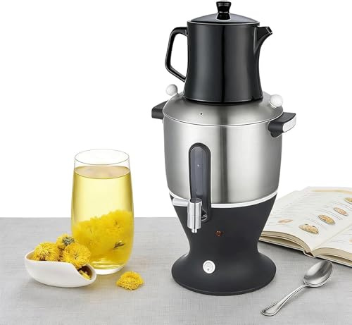 Samovar de té eléctrico de 6L,Tetera turca Samovar eléctrica de 1500W con función de mantener caliente,Infusor de hervidor de doble olla de acero inoxidable,para café,Té perfumado,Té turco