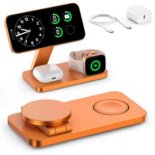 EXW Stazione di Ricarica 3 in 1 per Apple, Caricatore Wireless Base Ricarica iPhone per iPhone 17/16/15/14/13/12