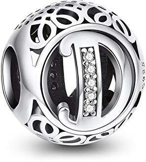 NINGAN Charm-Anhänger, 925 Sterlingsilber, Motiv: Buchstabe des Alphabets, für Armbänder, kompatibel mit europäischen Armbändern
